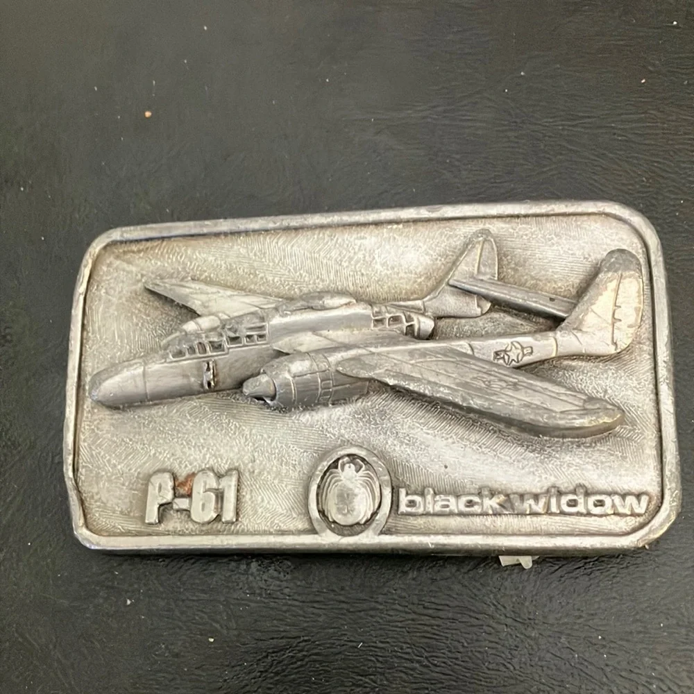 Black widow p-61 military aircraft collector series belt buckle